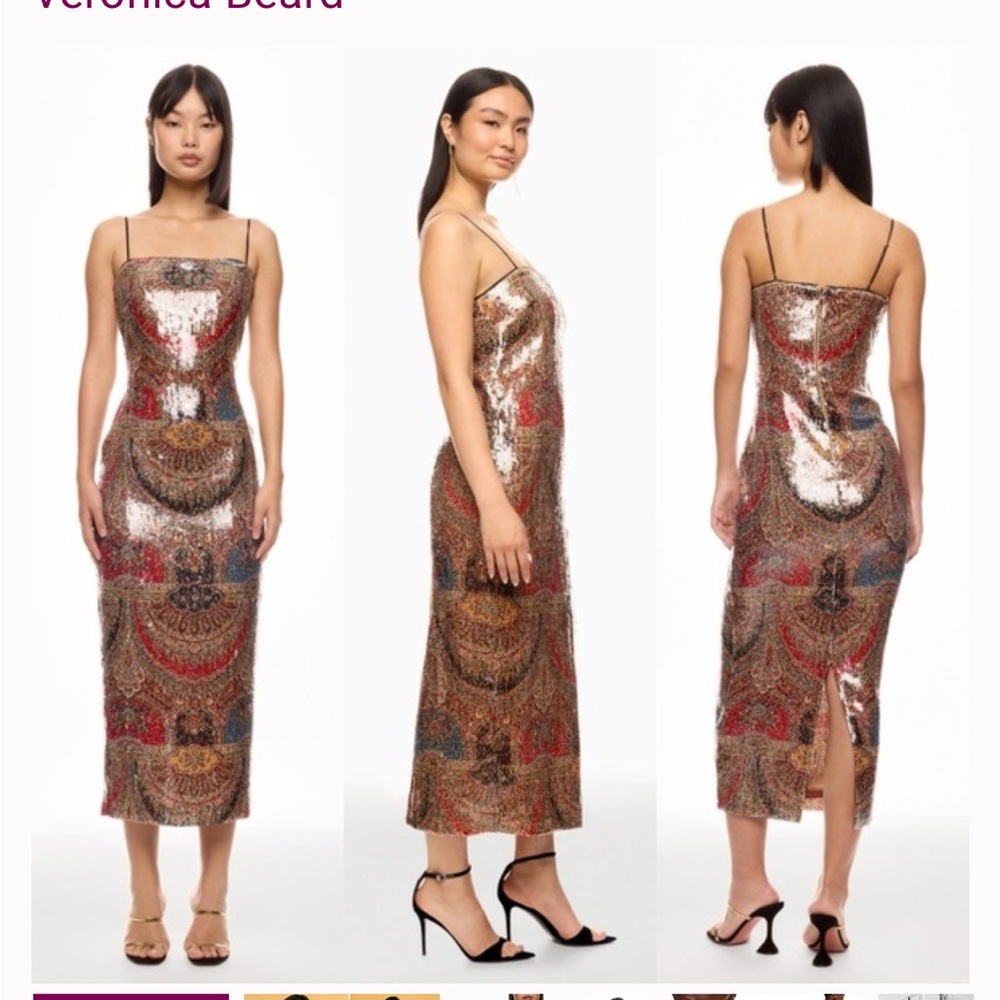 Veronica Beard Gold and Red Sequin Midi Dress - Picture 3 of 6